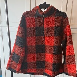 Cozy Red and Black Plaid Sherpa Hoodie
